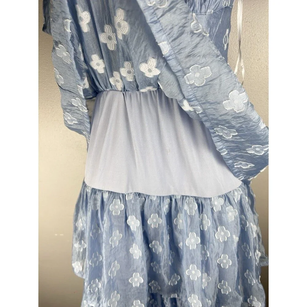 Lulus Gorgeous Excellence Light Blue Tiered Midi Floral Burnout Corset Size XS - Picture 6 of 11